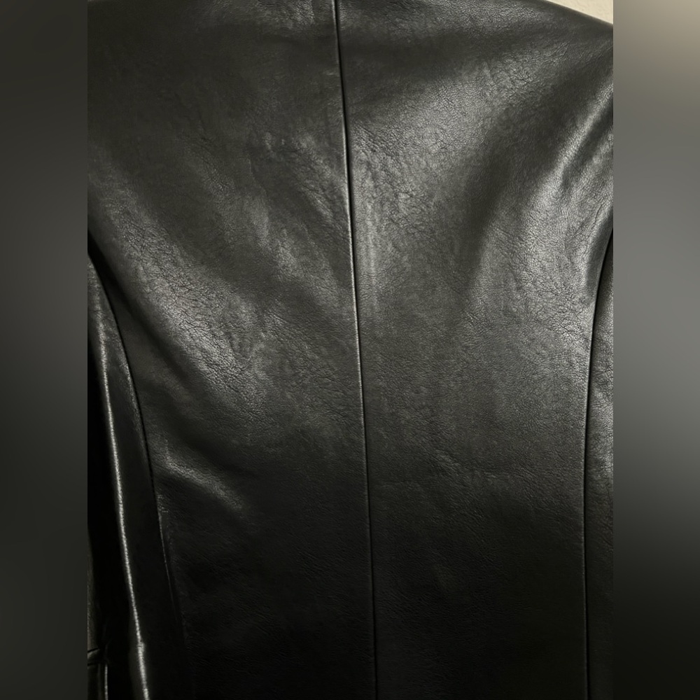 Black Double-Breasted Leather Blazer Jacket - Picture 7 of 8